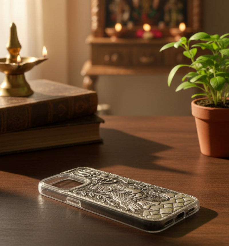 Divine Lord Shiva & Trishul 999 Pure Silver Phone Cover