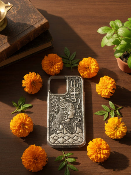Divine Lord Shiva & Trishul 999 Pure Silver Phone Cover