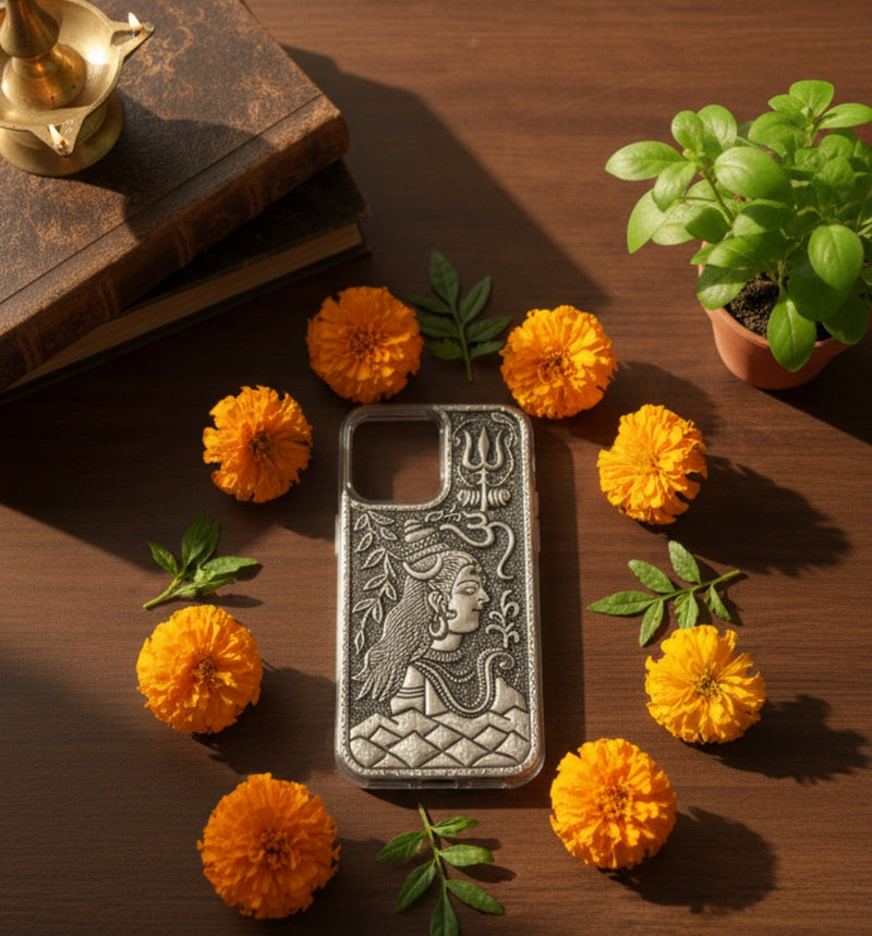 Divine Lord Shiva & Trishul 999 Pure Silver Phone Cover