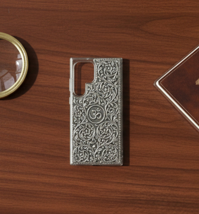 Divine Om & Floral Swirl 999 Pure Silver Phone Cover