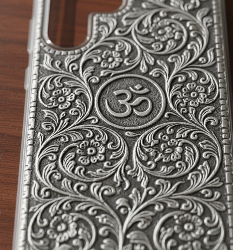Divine Om & Floral Swirl 999 Pure Silver Phone Cover