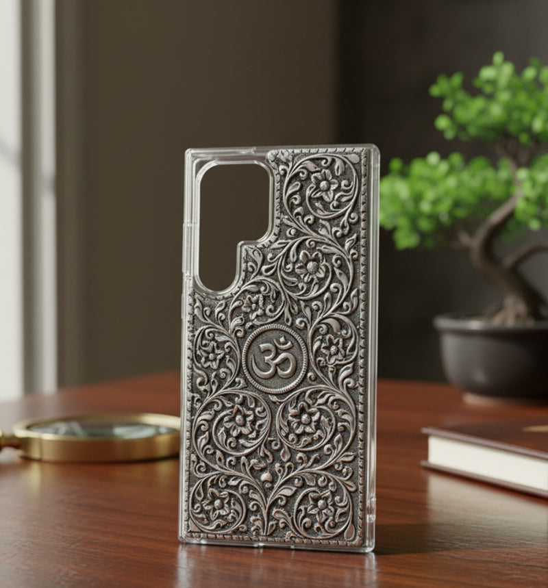 Divine Om & Floral Swirl 999 Pure Silver Phone Cover