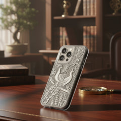 Elegant Peacock Pair & Branch 999 Pure Silver Phone Cover