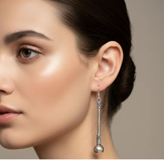 Handcrafted Oxidized Silver Tribal Rod & Ball Dangle Earrings