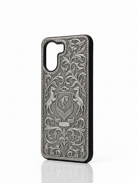 Regal Crest & Galloping Horse Emblem 999 Pure Silver Phone Cover
