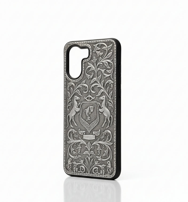 Regal Crest & Galloping Horse Emblem 999 Pure Silver Phone Cover