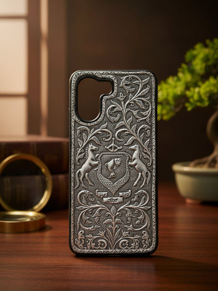 Regal Crest & Galloping Horse Emblem 999 Pure Silver Phone Cover