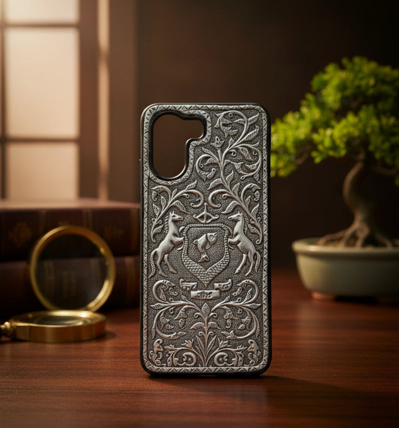 Regal Crest & Galloping Horse Emblem 999 Pure Silver Phone Cover