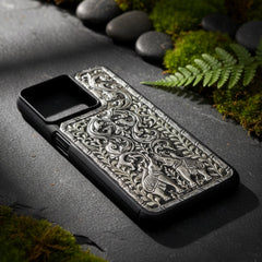 Royal Elephant Pair & Vine 999 Pure Silver Phone Cover