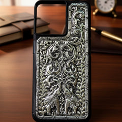 Royal Elephant Pair & Vine 999 Pure Silver Phone Cover