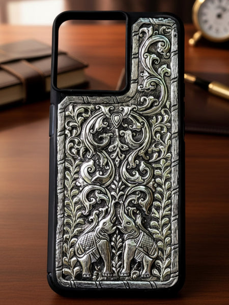 Royal Elephant Pair & Vine 999 Pure Silver Phone Cover